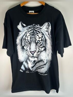 Vintage Mens T-shirt XL Black TULTEX Snow Tiger Graphic Nature Tee 90s Like New
